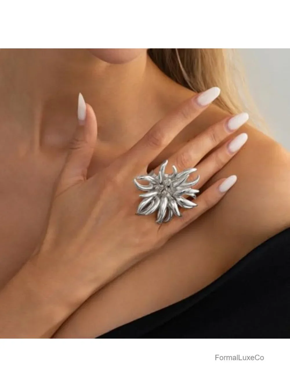 Gold Plated 3D Flower Statement Ring, Adjustable Floral Cocktail Ring for Women